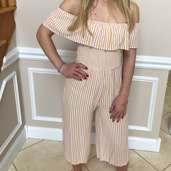 Primark Yellow/White Off the Shoulder Jumpsuit - Picture 2 of 4